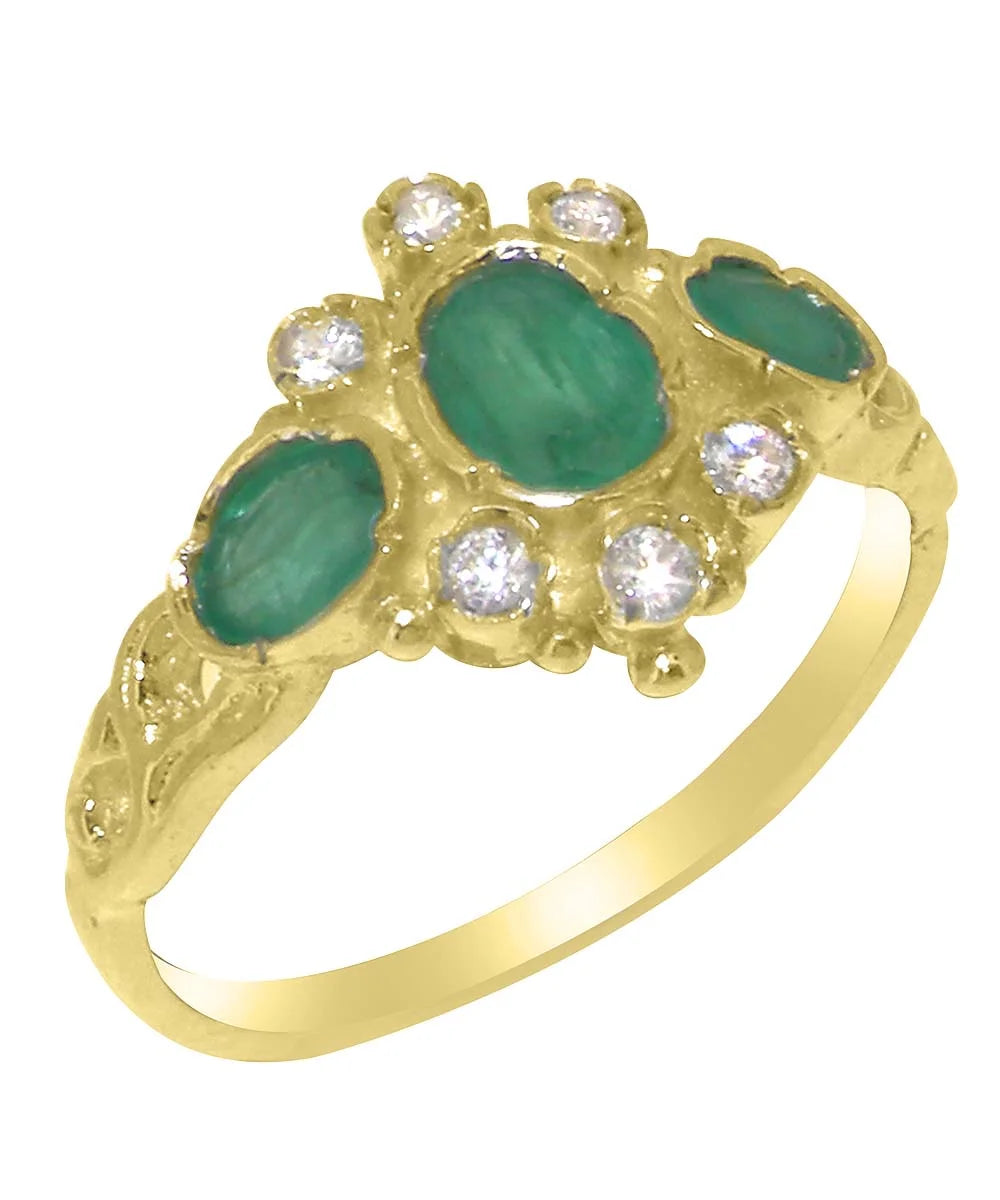 9k Yellow Gold Emerald Diamond Ring A517