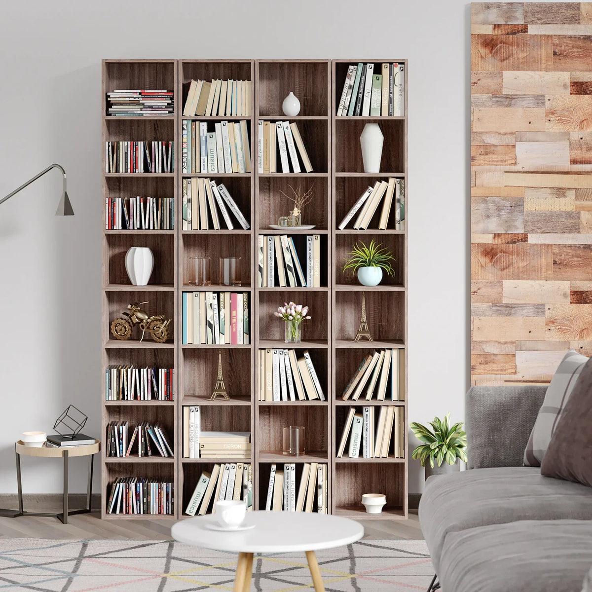 Dark Oak 8 Shelves Narrow Bookcase J59266