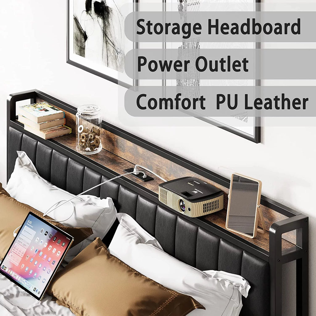 King Bed Frame with Storage Drawers and Upholstered Platform Bed I470
