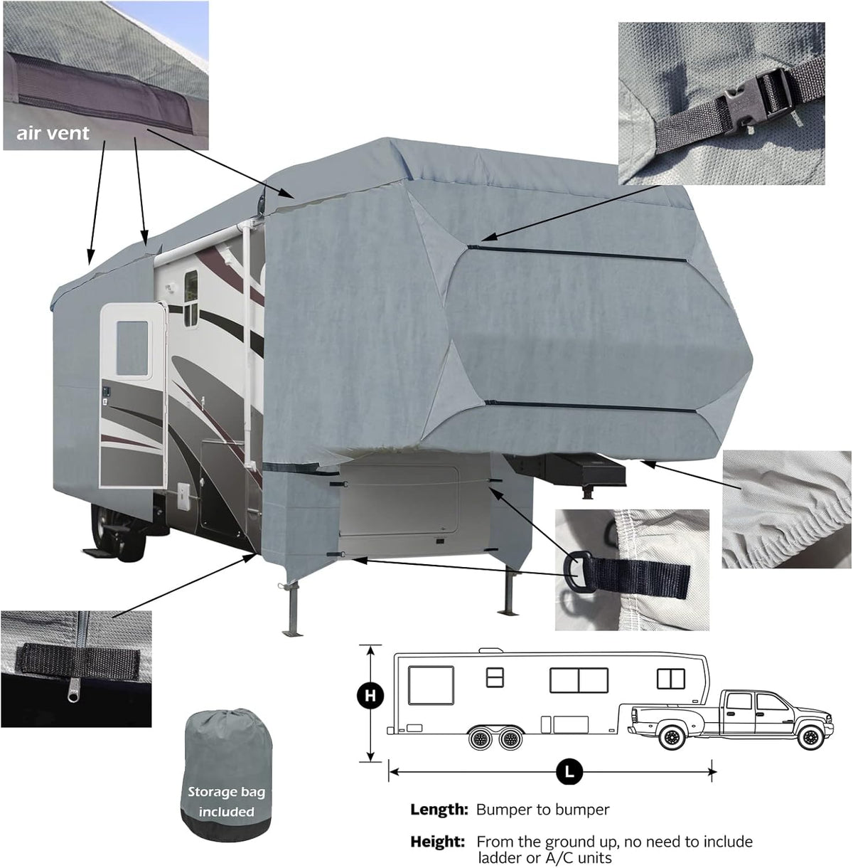 4-Layer RV Travel Trailer Camper Cover Fits 37'-41'L Extra Tall with Zipper Access C9865