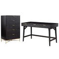 5 Drawer Chest and Wood Desk Set in Black N304