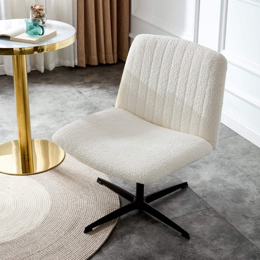 White Faux Fur Velvet Adjustable Swivel Chair Y686582