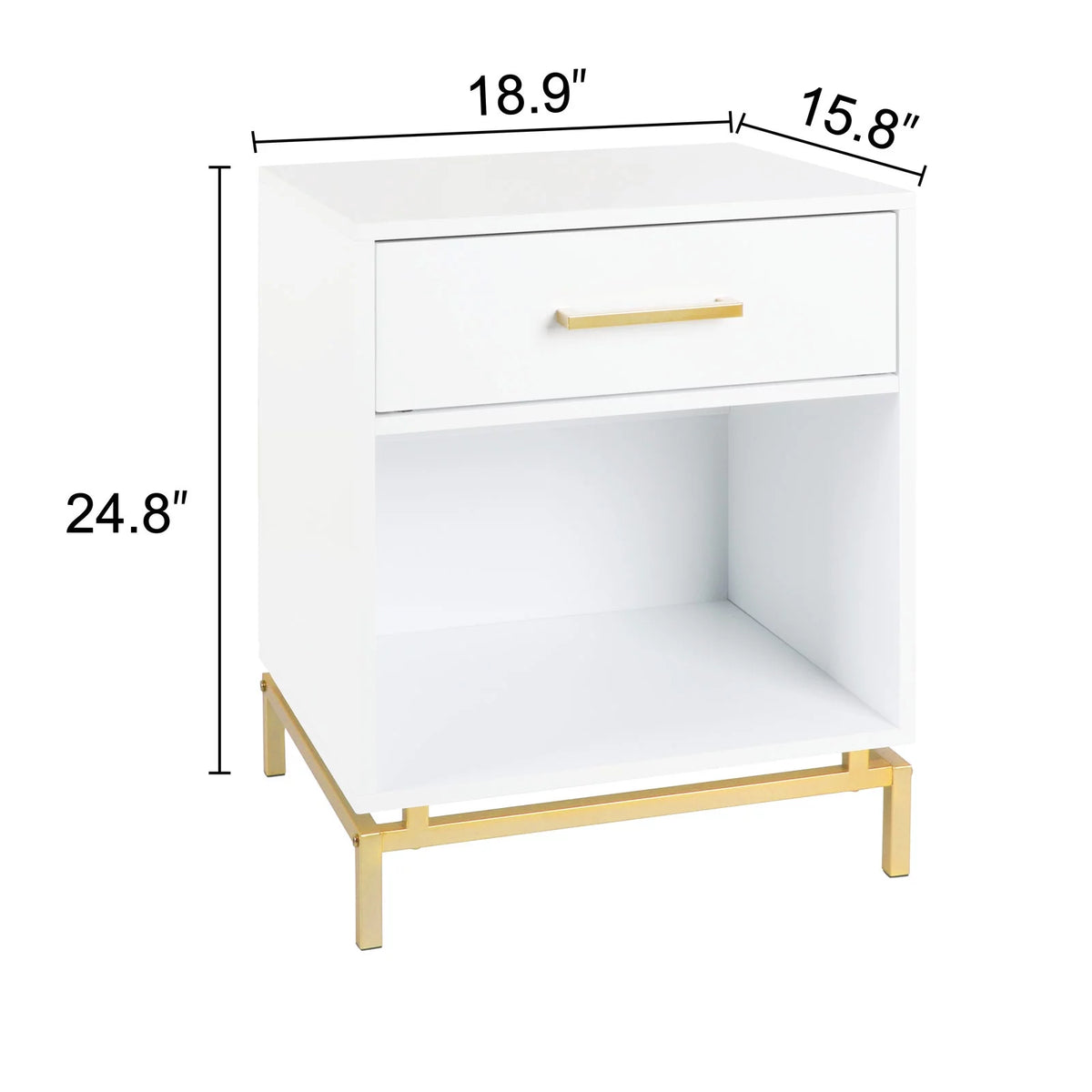 White Modern Rectangle 1-Drawer Wood Nightstand B78268