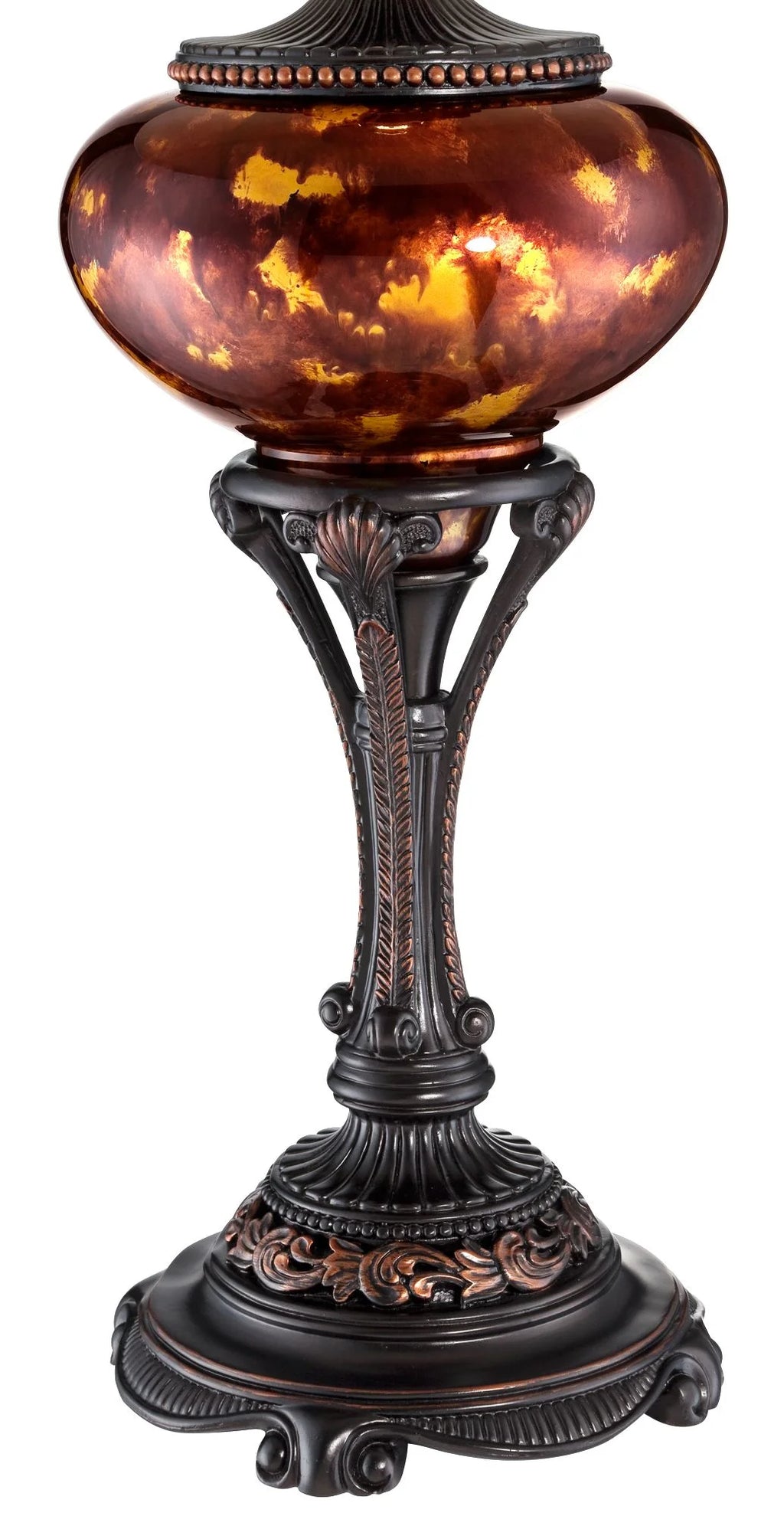 Traditional Table Lamp 38" Tall Florentine Bronze Metal Urn Tortoise Shell Glass Bell Shade L895347