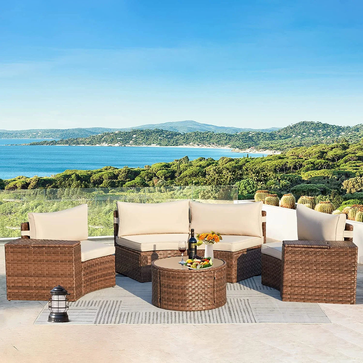 7 Piece Outdoor Patio Sectional Sofa Set with Storage Armrest G46069
