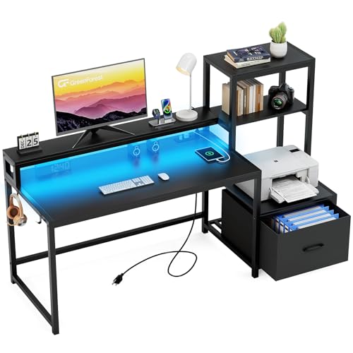 Walnut Computer Desk with Drawers and Storage Shelves S737