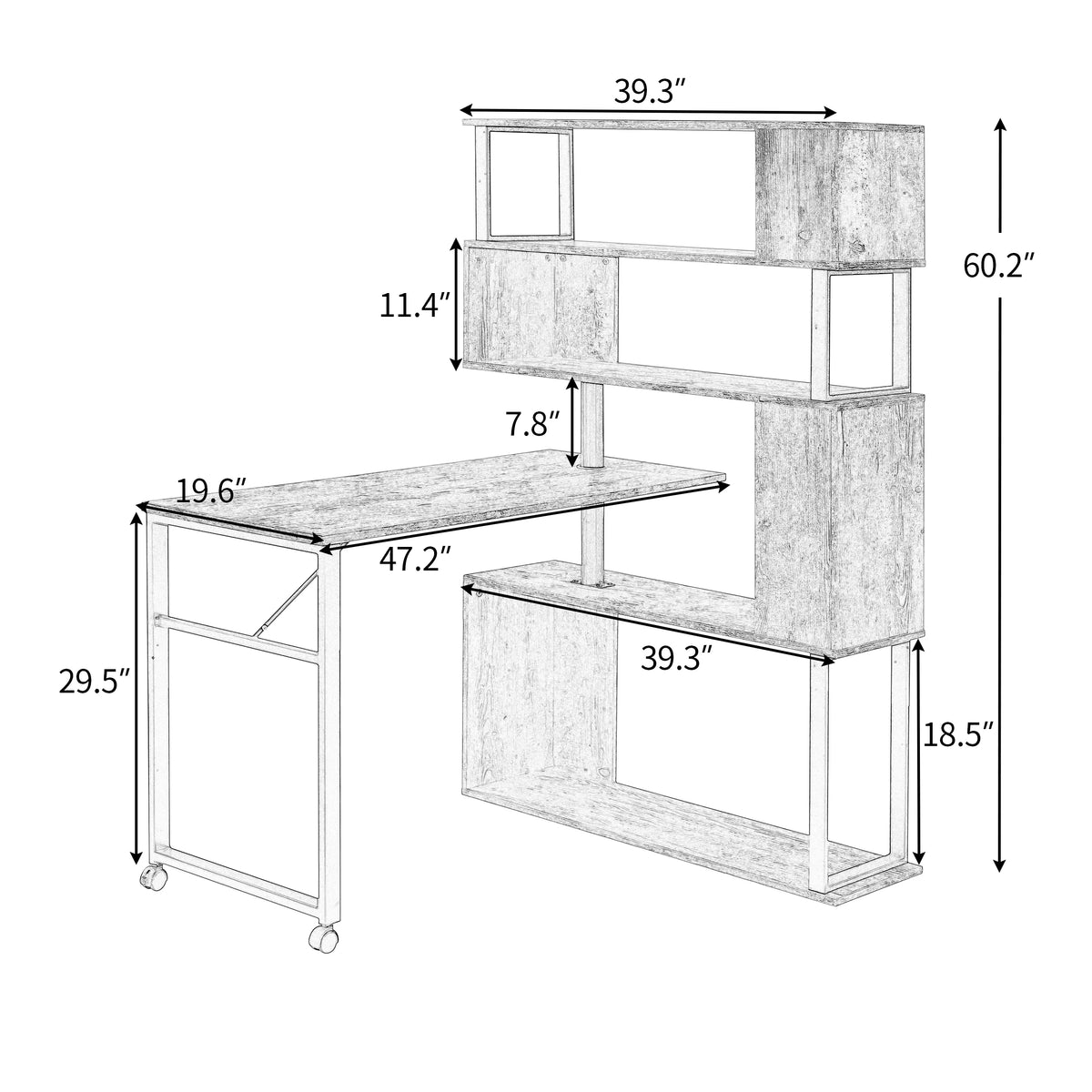 L-Shaped Corner Computer Desk with 5-Tier Bookshelf S677