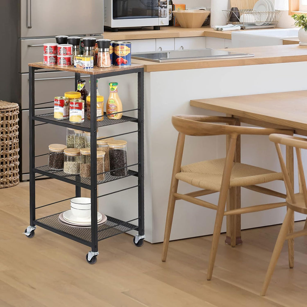 4-Tier Industrial Wood Serving Cart with Wheels X220
