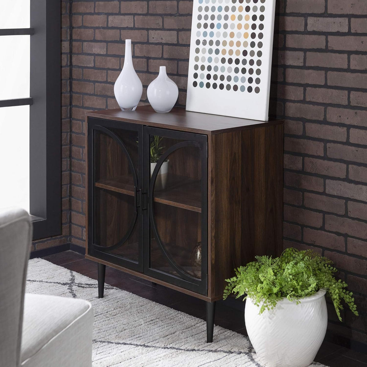 Industrial Buffet Storage Cabinet, 30 Inch, Dark Walnut K77510