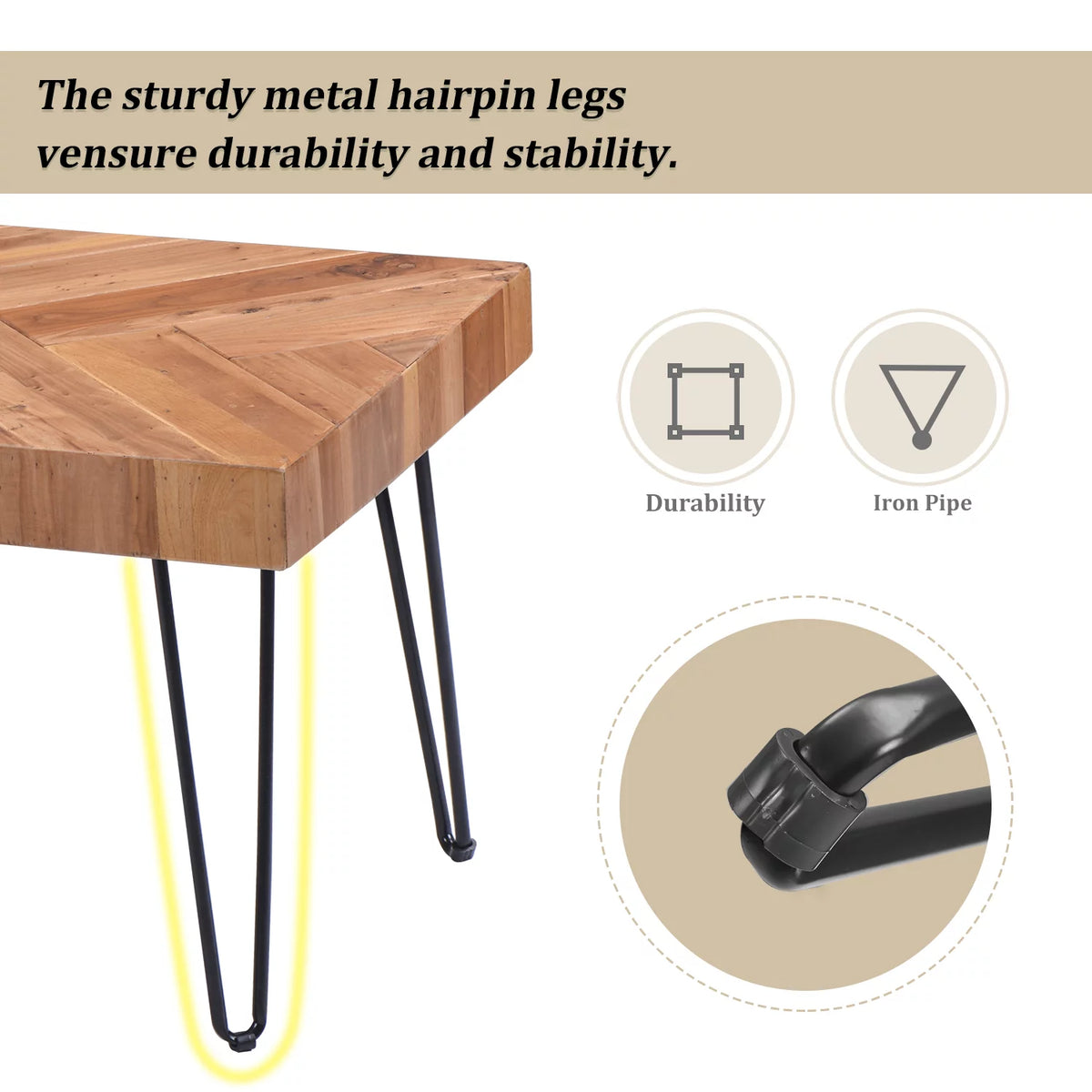 Modern Coffee Table with Chevron Pattern and Metal Hairpin Legs Y82430