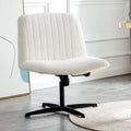 White Faux Fur Velvet Adjustable Swivel Chair Y686582