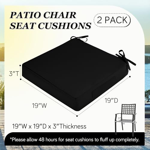 Waterproof Outdoor Chair Cushions Set of 2, Square 19 x 19 with Ties and Removable Covers L98387