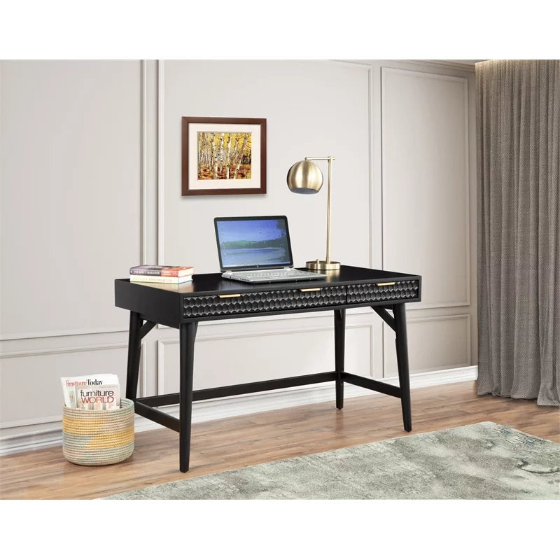 5 Drawer Chest and Wood Desk Set in Black N304