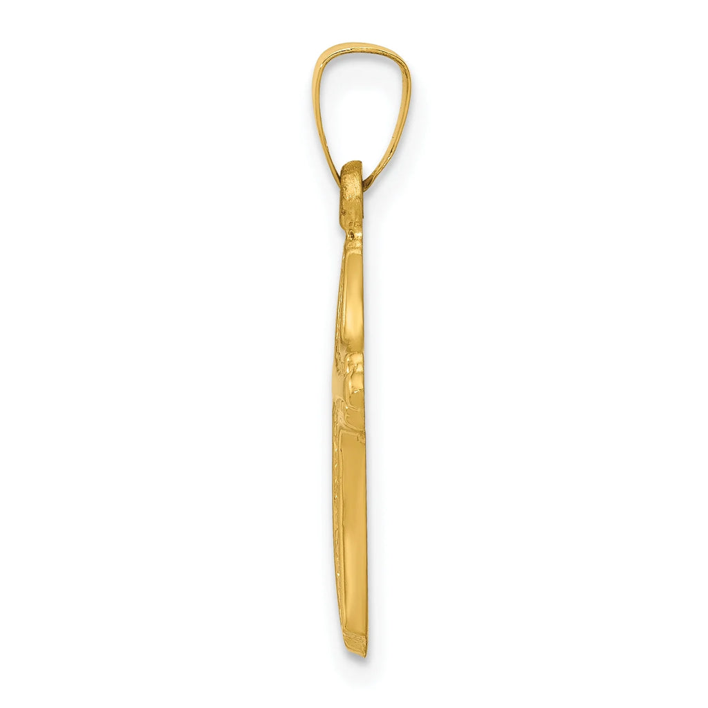 14K Yellow Gold Polished And Textured Cross Pendant Charm G5091