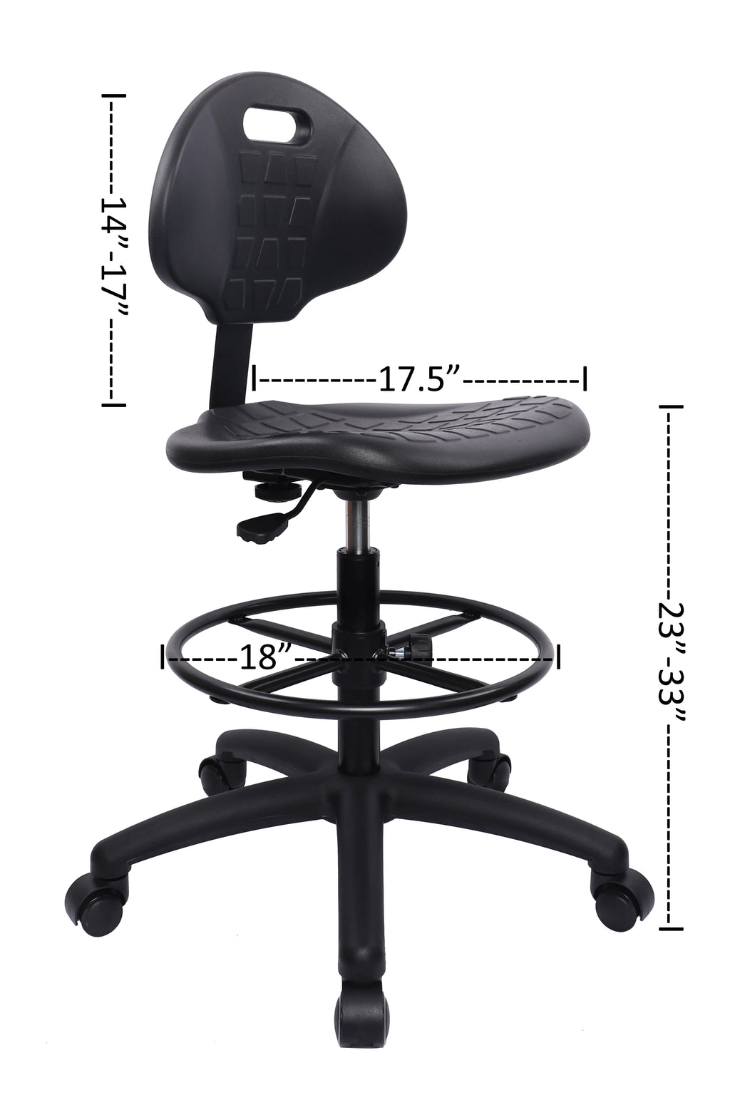 Polyurethane Drafting Lab Stool Chair, 18" Adjustable Footring, 10" Adjustable Height G67528