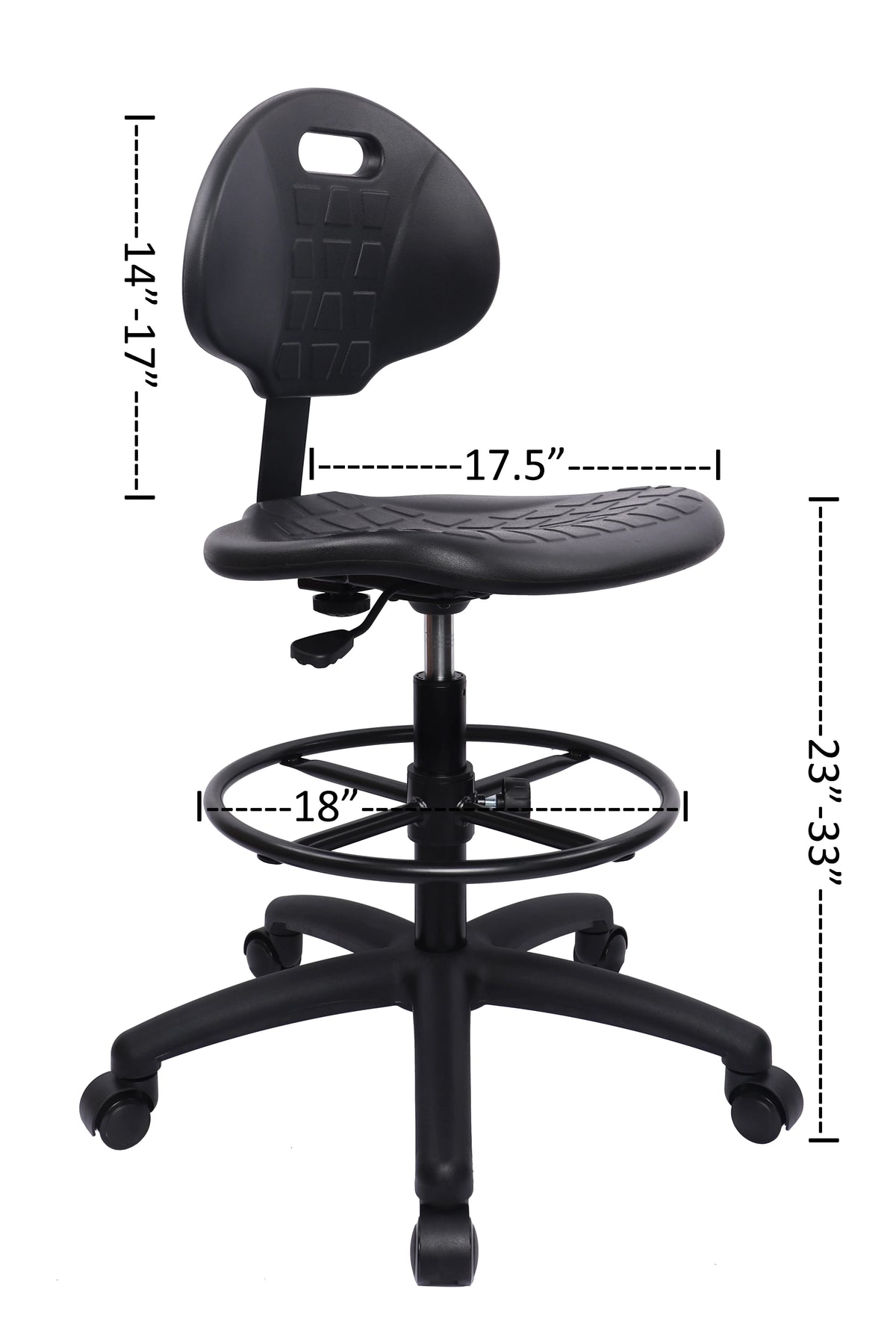Polyurethane Drafting Lab Stool Chair, 18" Adjustable Footring, 10" Adjustable Height G67528