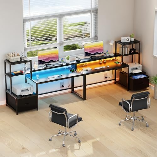 Walnut Computer Desk with Drawers and Storage Shelves S737