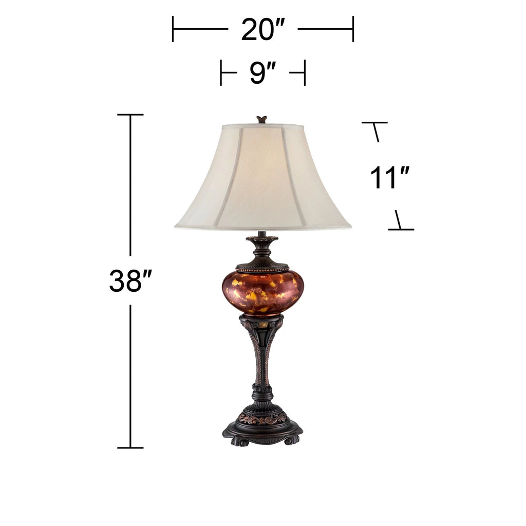 Traditional Table Lamp 38" Tall Florentine Bronze Metal Urn Tortoise Shell Glass Bell Shade L895347