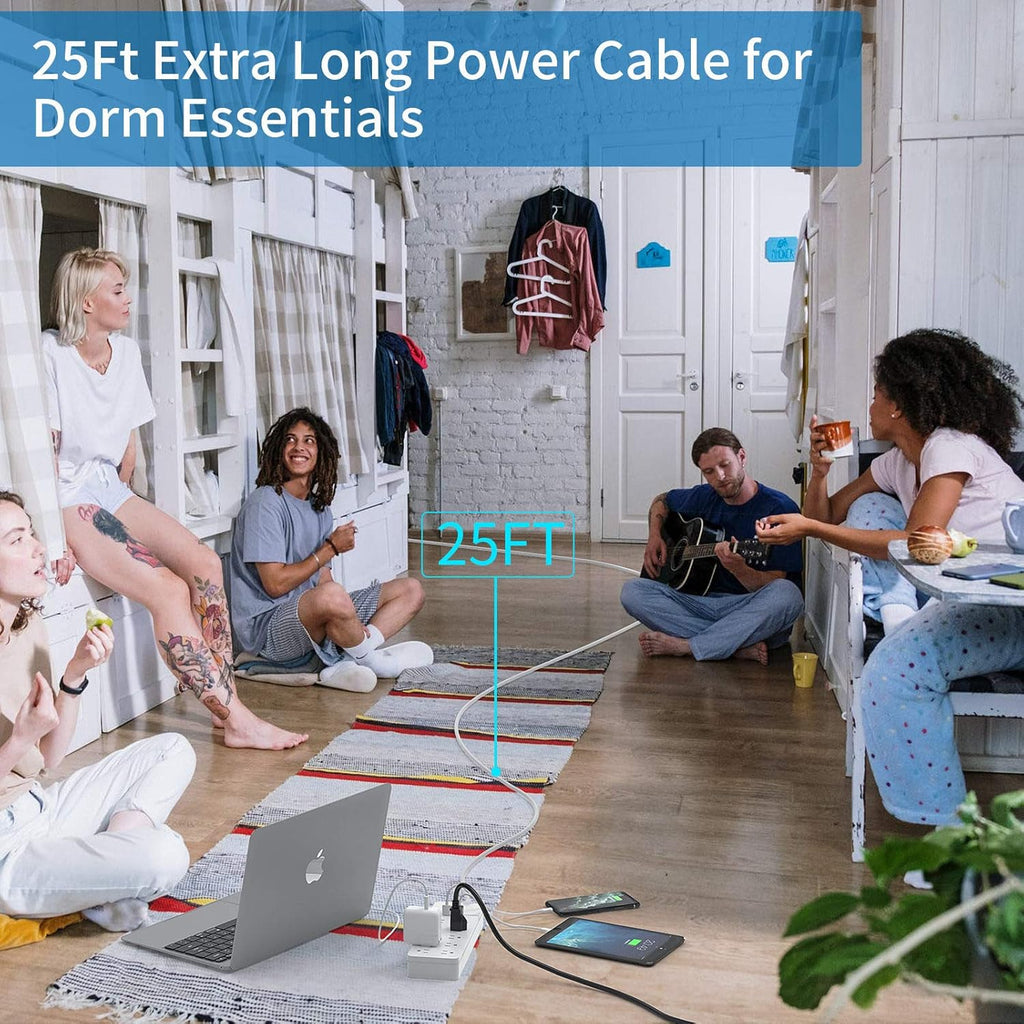 25 Ft Extension Cord Surge Protector with 10 Outlets 2 USB, Pack of 2 M4327