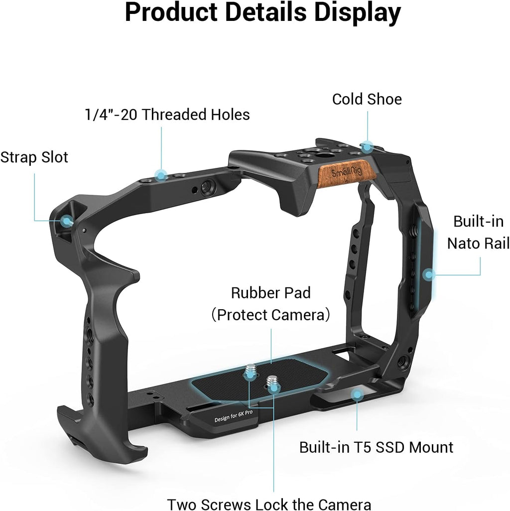 Full Cage for Blackmagic Pocket Cinema Camera 6K Pro with NATO Rail & Cold Shoe Mount J89104