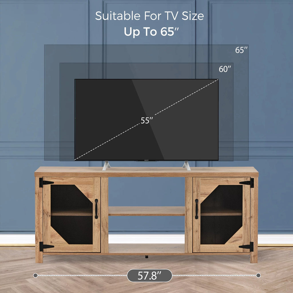 Natural Wood TV Stand with 2 Door Cabinet B618903