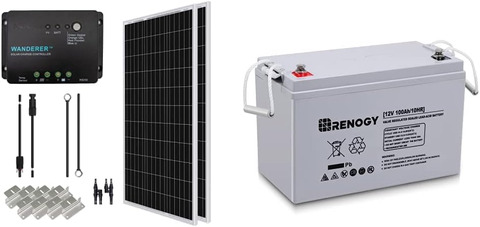 200 Watt 12 Volt Monocrystalline Solar Panel Starter Kit with 20A Rover MPPT Charge Controller J1132