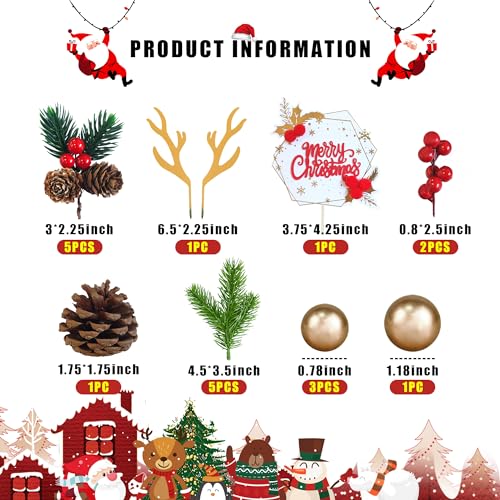 Christmas Cake Topper Deer Elk Cake Decorations with Pine Tree Pine Cones Golden Ball U311992
