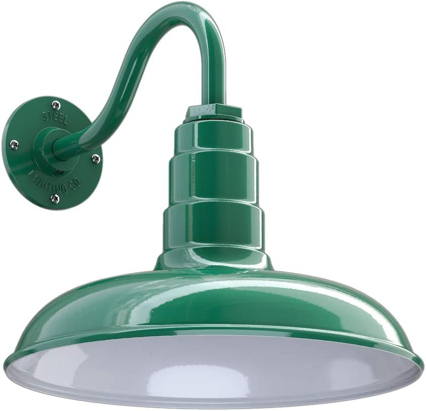 Green Steel Dome Gooseneck Barn Light H350