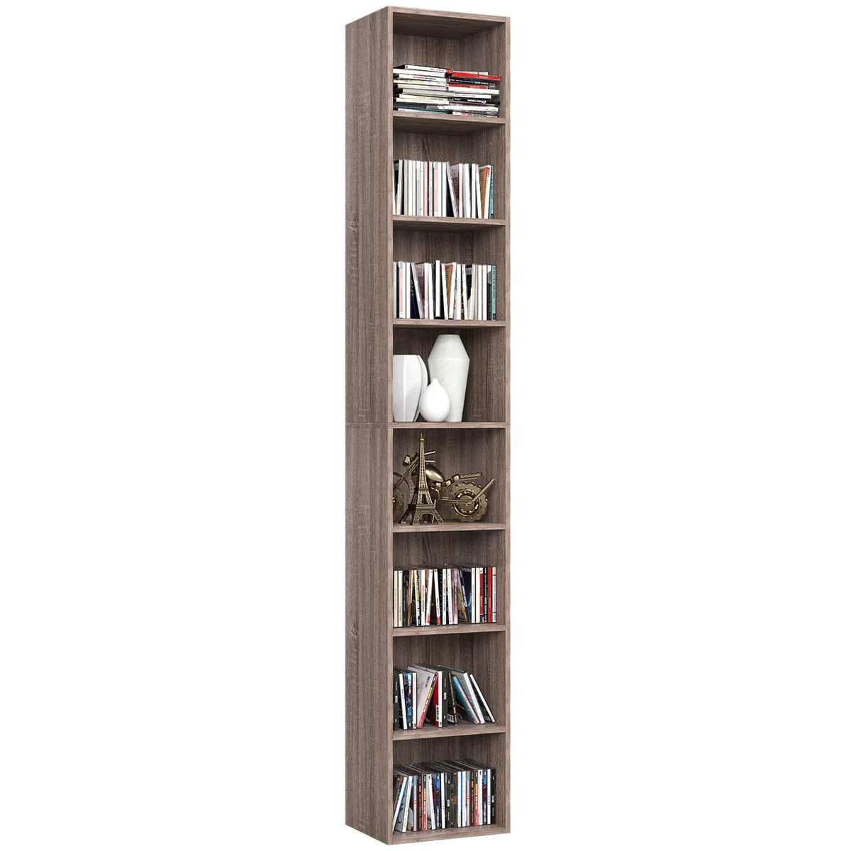 Dark Oak 8 Shelves Narrow Bookcase J59266
