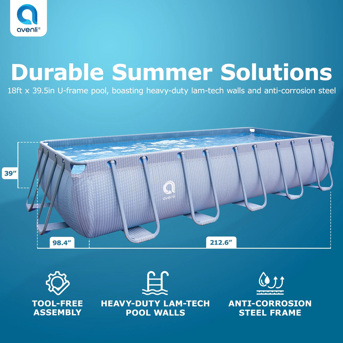 18 Foot x 39.5 Inch Rectangle Above Ground Swimming Pool A69298