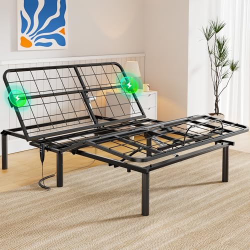 Queen Adjustable Bed Frame with Massage, Wireless Remote, USB Ports Y71201