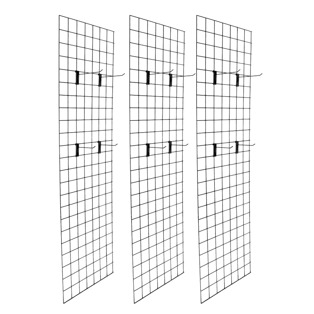 6' x 2' Wire Grid Panel Display Rack with Hooks, 3-Pack X690
