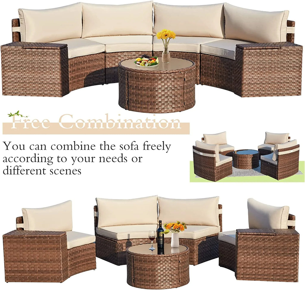 7 Piece Outdoor Patio Sectional Sofa Set with Storage Armrest G46069