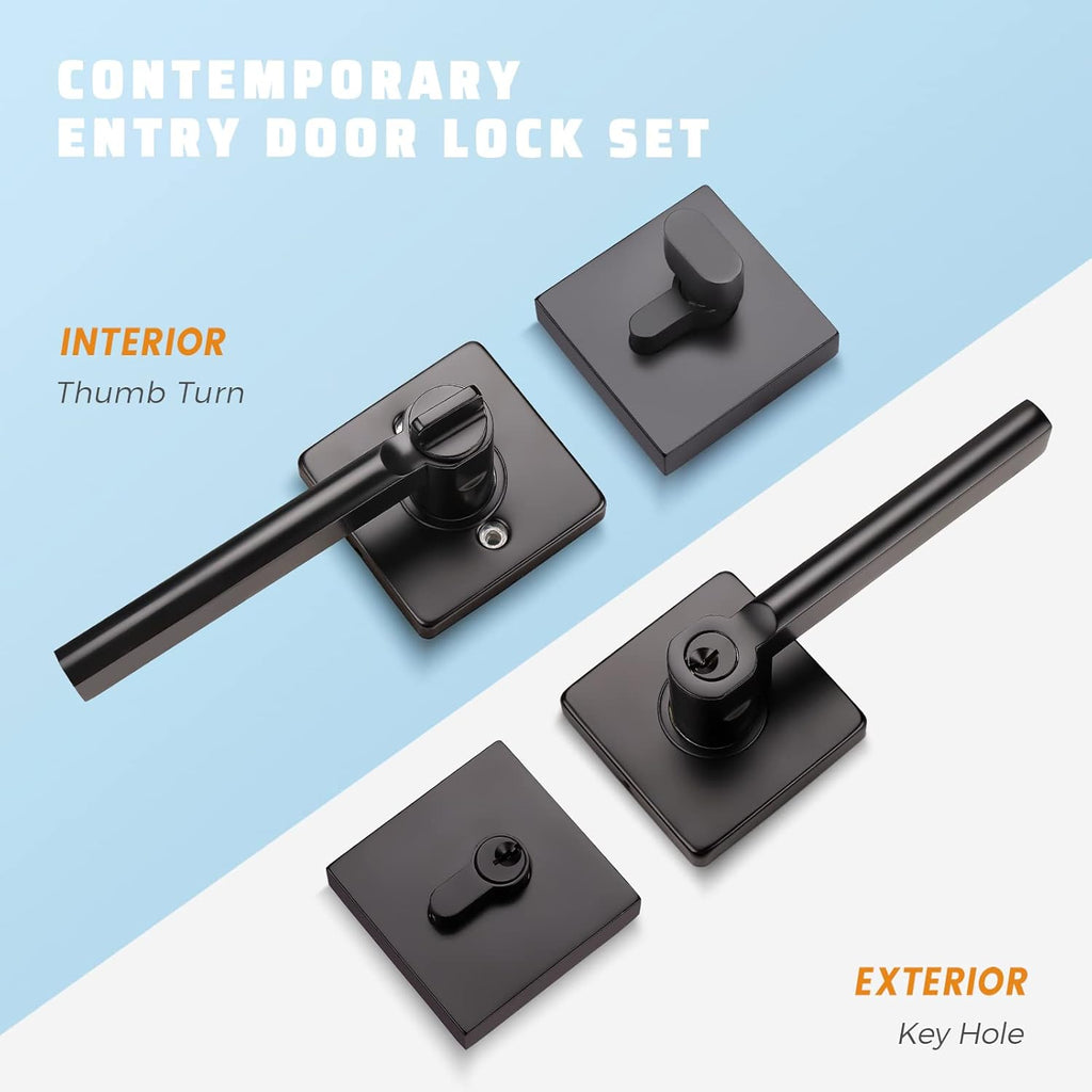5 Pack Square Lever Handle for Closet Keyless Non-Locking Heavy Duty Interior Doors Passage Door Lever Black Finish Reversible Left or Right X1701