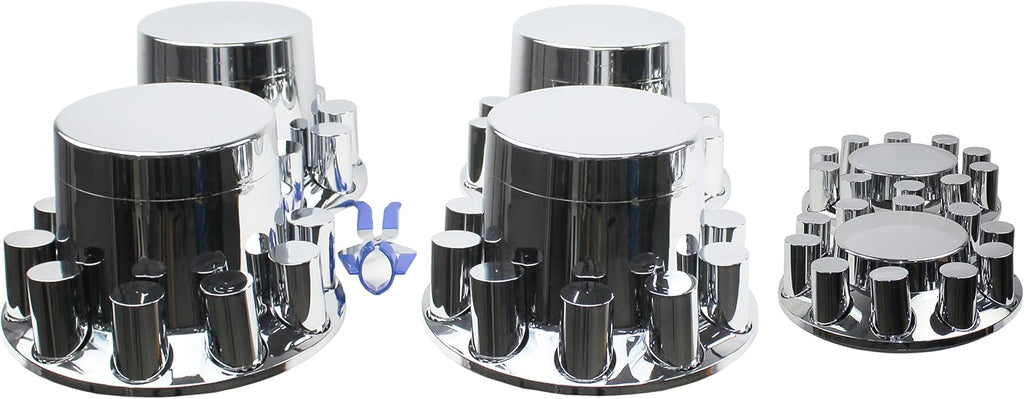 ABS Chrome Plastic Front and Rear Axle Cover Full Kits with 33mm Thread-On Flange Nut Covers and Removable Center Cap Q625212