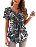 Womens Plus Size Tunic Tops Short Sleeve Floral Henley Shirts C22830