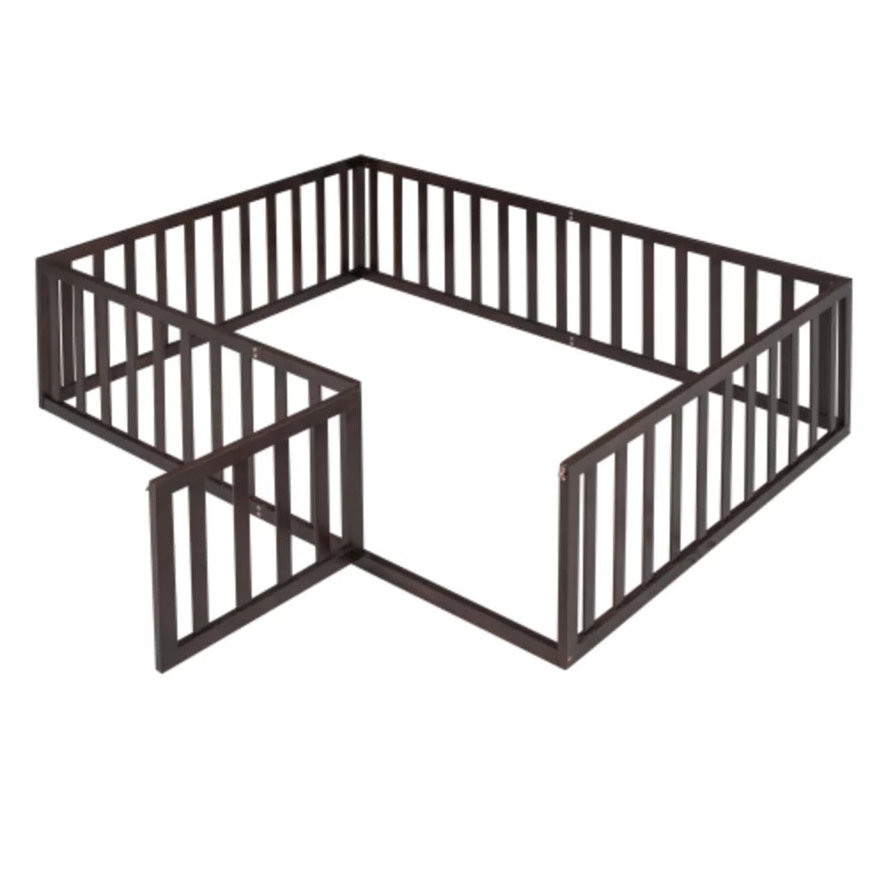 Full Size Walnut Wood Daybed Frame with Fence J5810