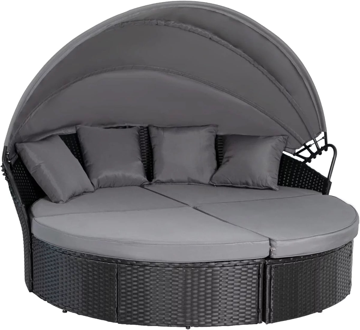 4 Piece Black Wicker Outdoor Daybed Set with Cushions M542177