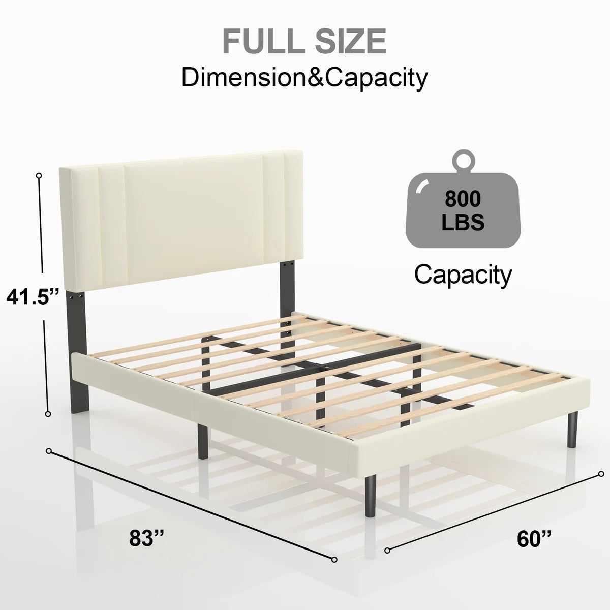 Beige Full Size Upholstered Platform Bed Frame X46864