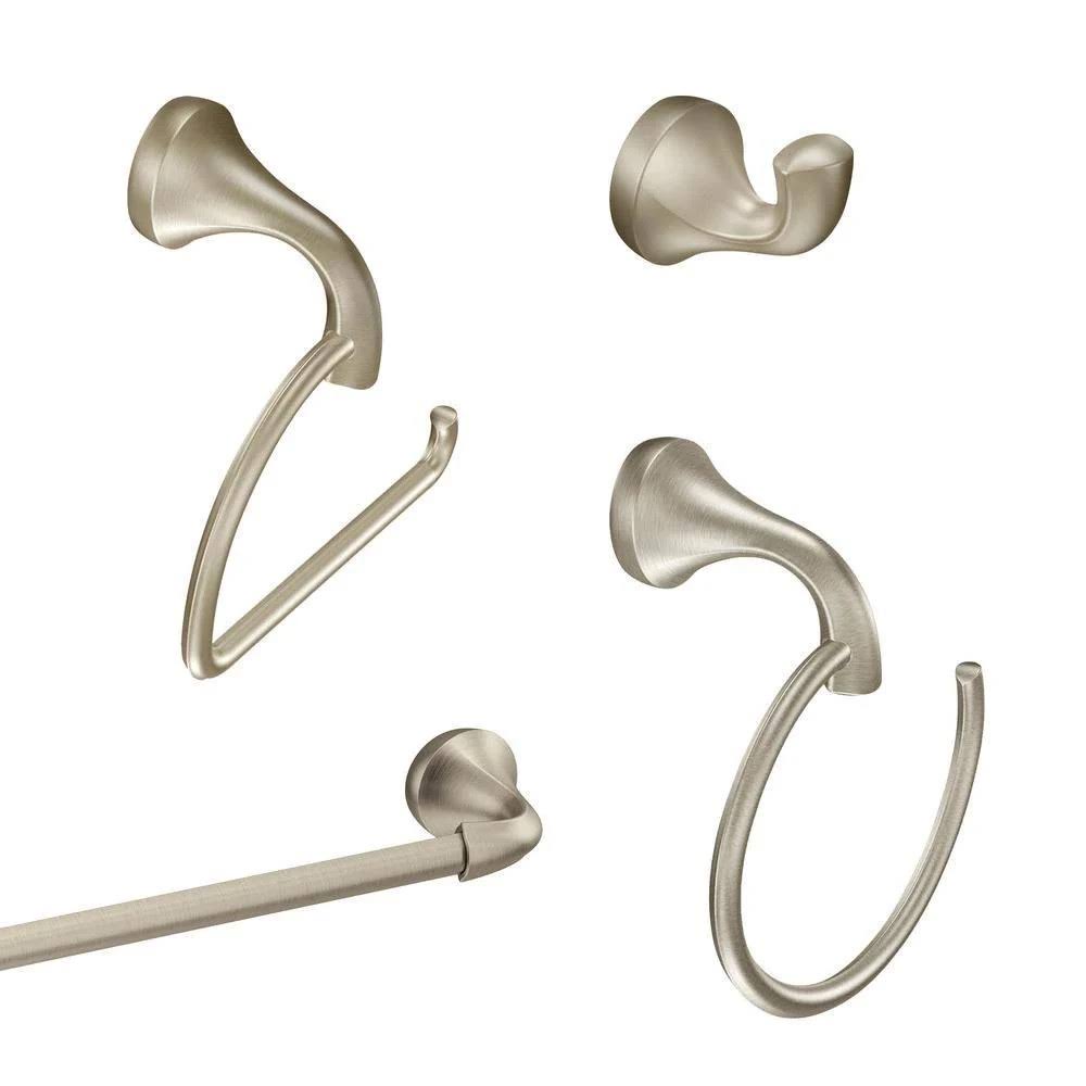 Brushed Nickel 4-Piece Bath Hardware Set with 24 in. Towel Bar A68539