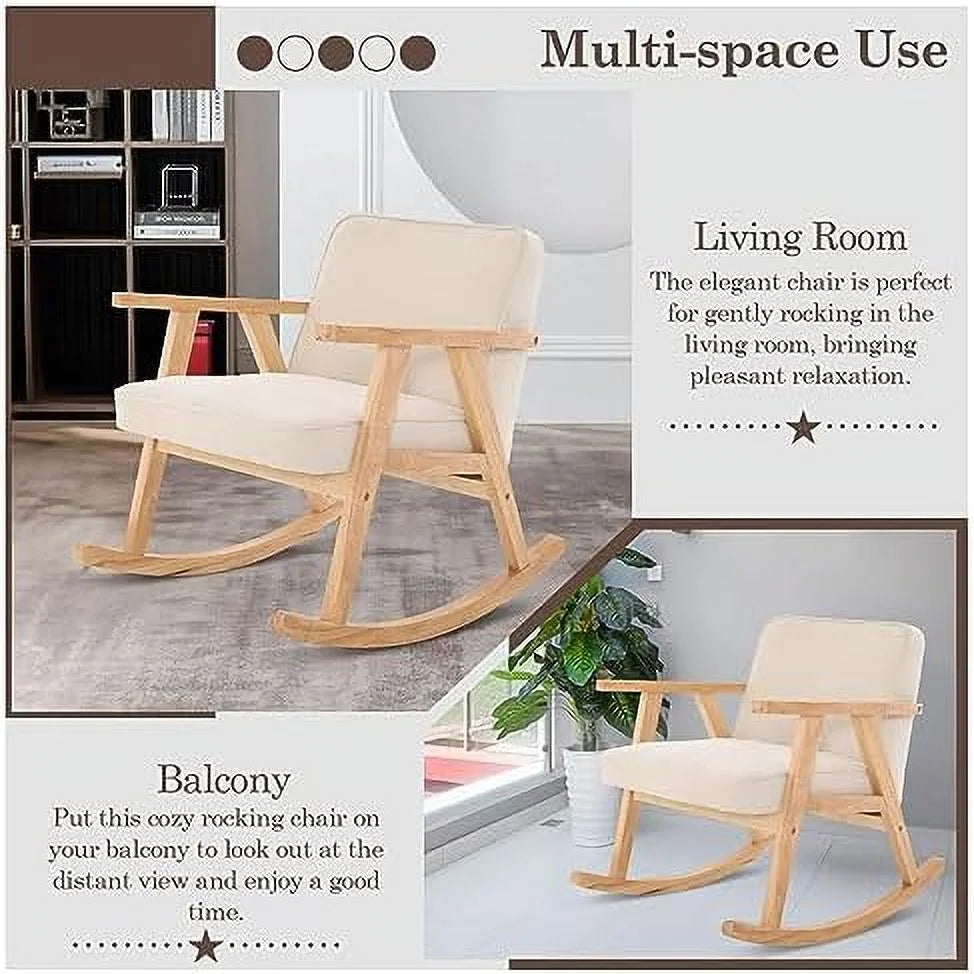 Beige Walnut Upholstered Rocking Chair with Solid Wood V372