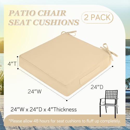 Waterproof Outdoor Chair Cushions Set of 2, Square 19 x 19 with Ties and Removable Covers L98387