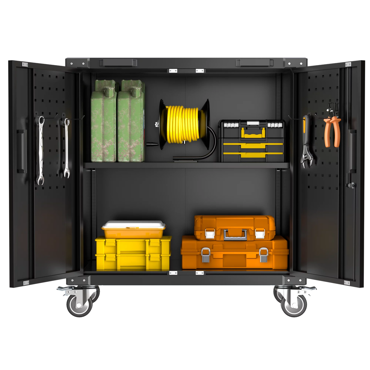 Lockable Steel Storage Cabinet with Adjustable Shelves and Wheels, Black D821230