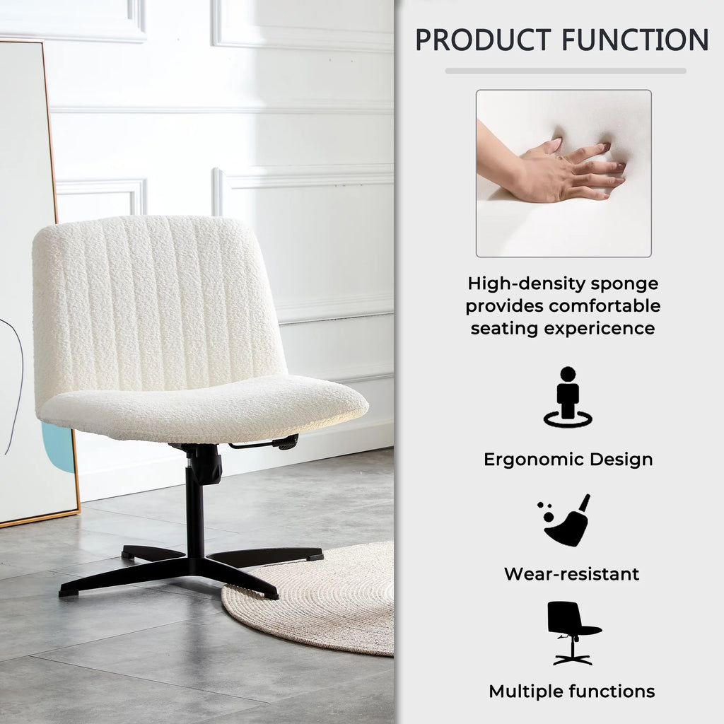 White Faux Fur Velvet Adjustable Swivel Chair Y686582