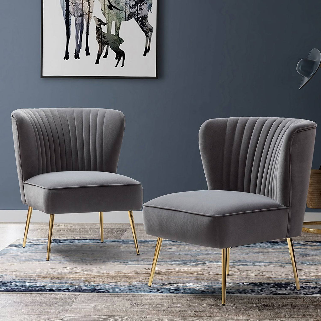 Grey Gold Legs Side Chair Set of 2 C214156