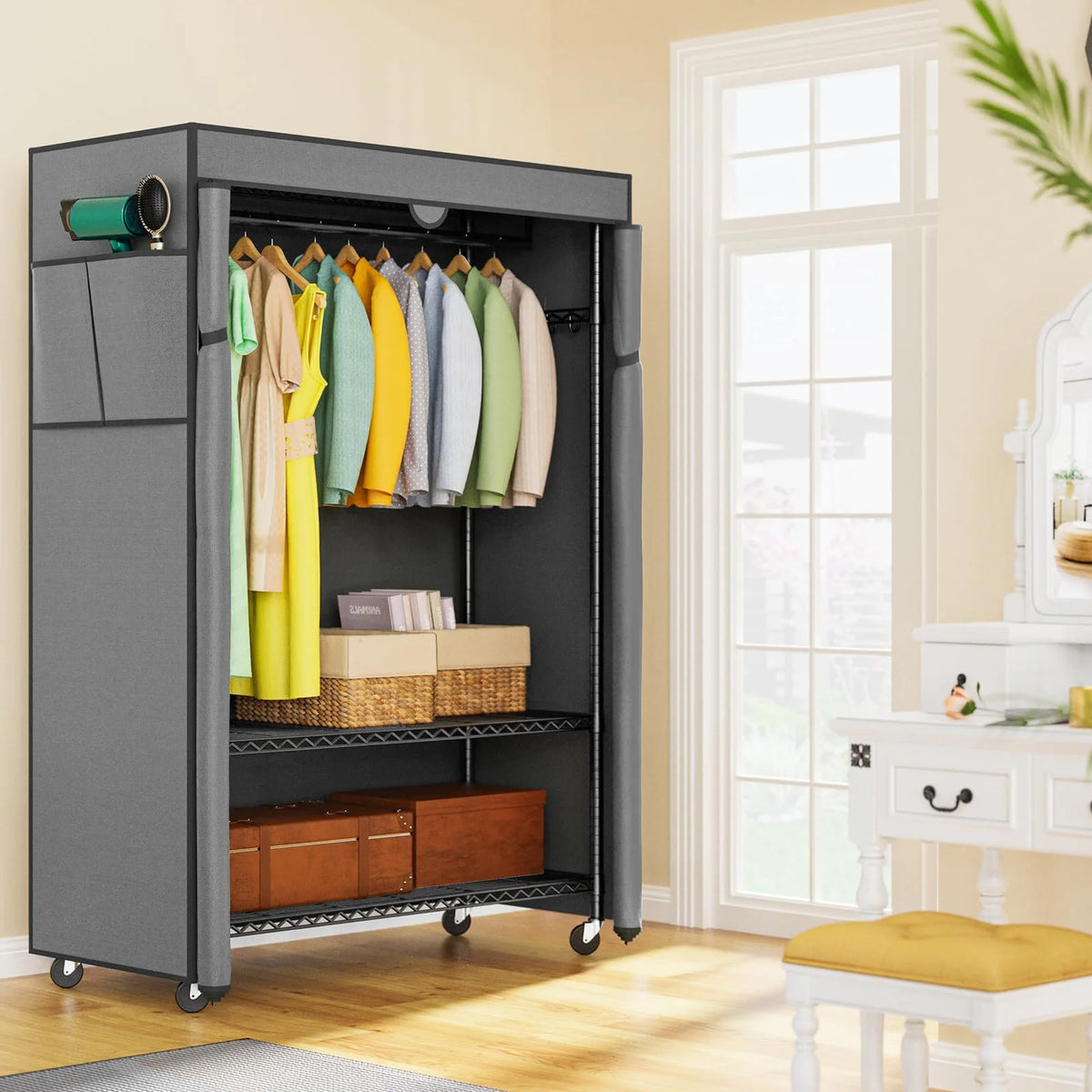 Heavy Duty Covered Clothes Rack with Shelves J614173