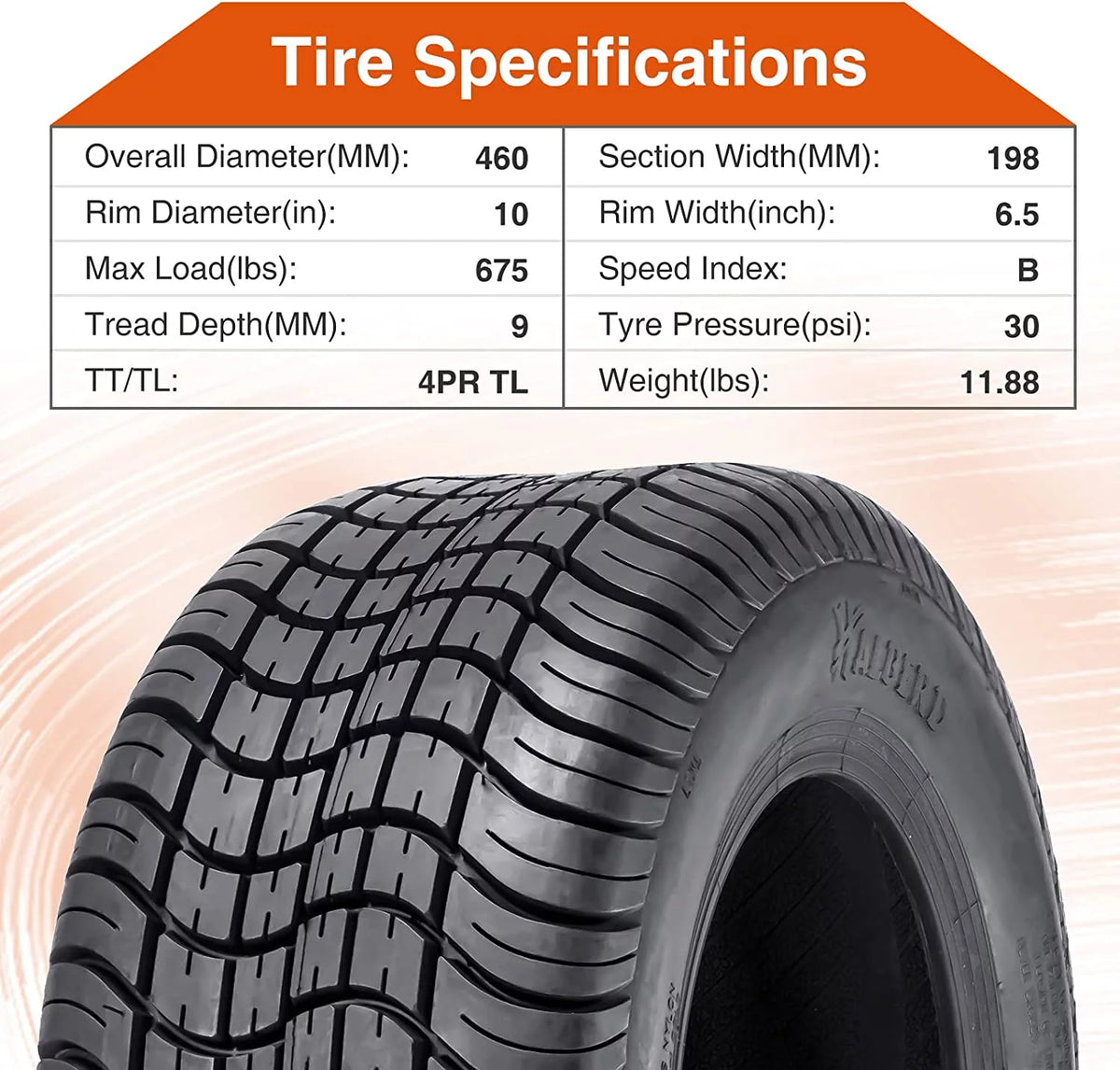 205/50-10 4PLY Golf Cart Tires Set of 4 U23533