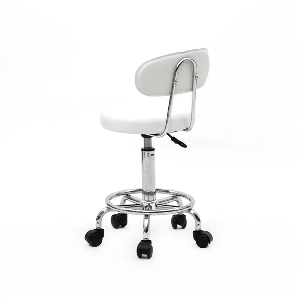 White Adjustable PU Leather Rolling Stool I106321