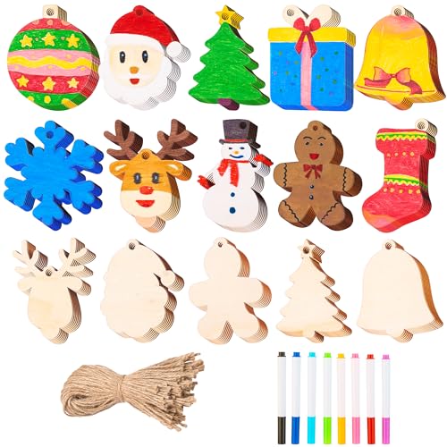 100 Pcs Unfinished Wood Ornaments with 8 Watercolor Pens H869540